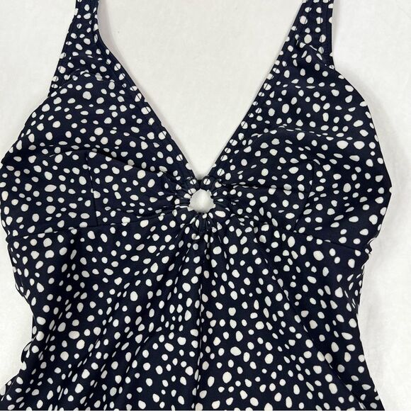 Speedo Navy White Polka Dot Halter V-Neck One Piece Swimsuit Women’s 10 - Picture 3 of 16